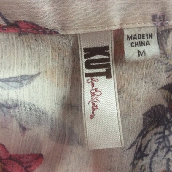 Kut From The Kloth White Sheer Floral Gauzy Casual Buttoned Button Up Top Size M - Picture 4 of 4